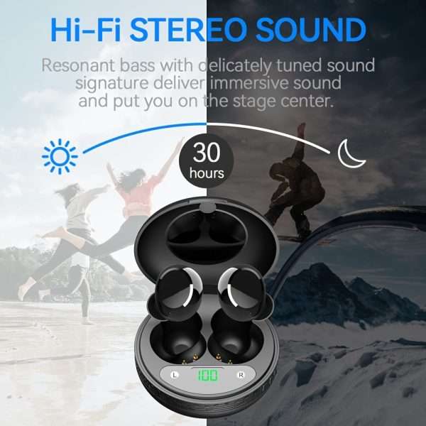 Wireless Earphones, 5.3 Earphones With 4 High-definition ENC Noise Cancelling Microphones, 30H Playback Time, Sports Earphone Touch Control With LED Display Screen, In Ear Wireless Earphones For Android IOS, Black
