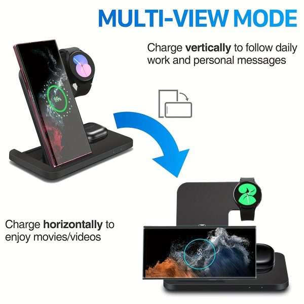 Foldable Wireless Charging Station For Samsung Multiple Devices 3 In 1 Fast Charger Dock Stand For Phone Galaxy Z Flip 4/3 Z Fold S23 S22 S21 S20 Ultra FE/Note 20 10 9, Galaxy Watch 5 Pro/5/4/3/Active 2/1, Buds+/Pro/Live