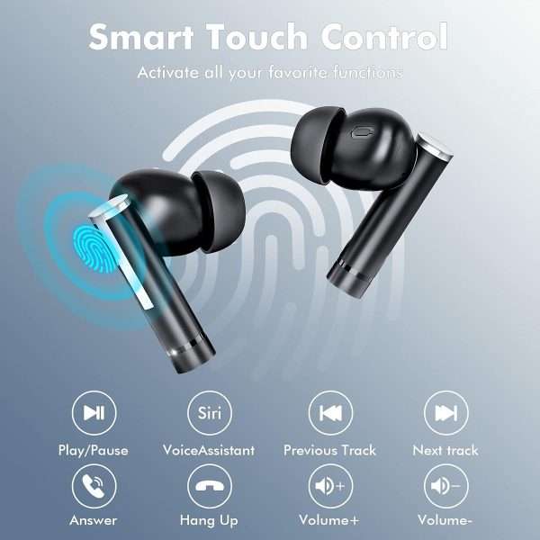 Wireless Stereo Earbuds with LED Power Display, Waterproof in-Ear Earphones with Wireless Charging Case, ENC Noise Cancelling Headphones, Sport Headset with Mic for Smartphone