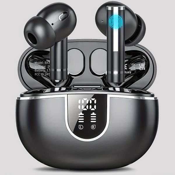 Wireless Stereo Earbuds with LED Power Display, Waterproof in-Ear Earphones with Wireless Charging Case, ENC Noise Cancelling Headphones, Sport Headset with Mic for Smartphone