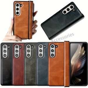 PC Hardshell Surface PU Leather With Central Axle Phone Case For Samsung Galaxy Z Fold5/4/3 5G