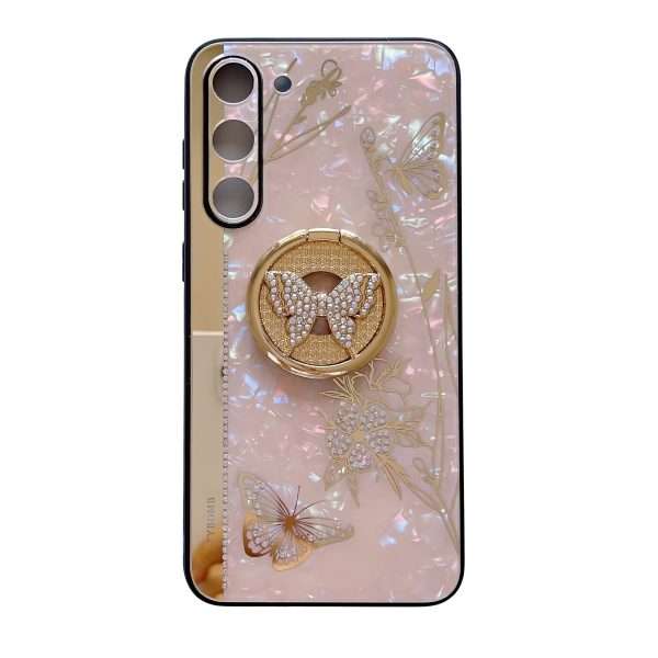 For Samsung Galaxy S23 FE/S23+/S23/S22+/S22/S21 Ultra/S21+/S21/A52 Phone Case Ladies Girl, Luxury Cute Sparkling Rhinestone Butterfly Flower Design With Ring Stand, Electroplated Glitter Girl Hard Case