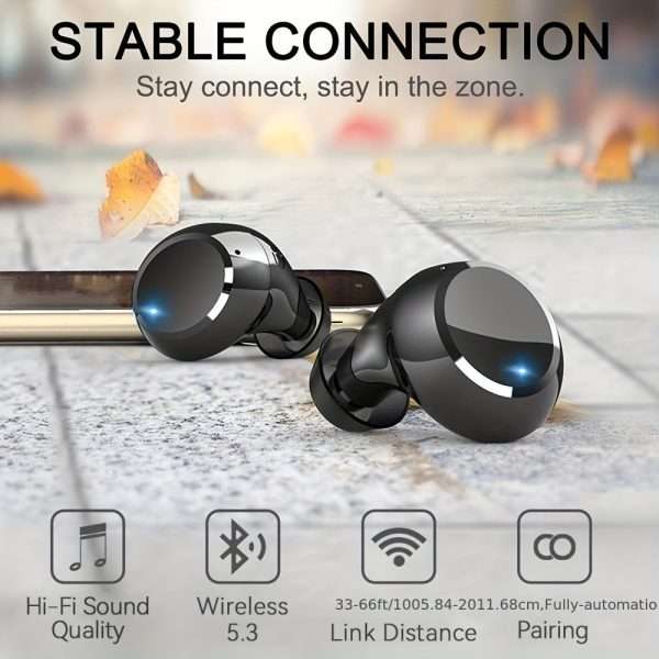 Wireless Earphones, 5.3 Earphones With 4 High-definition ENC Noise Cancelling Microphones, 30H Playback Time, Sports Earphone Touch Control With LED Display Screen, In Ear Wireless Earphones For Android IOS, Black