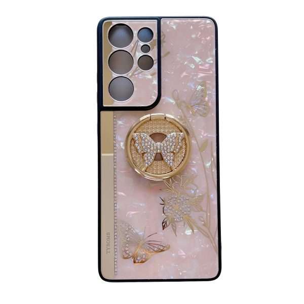 For Samsung Galaxy S23 FE/S23+/S23/S22+/S22/S21 Ultra/S21+/S21/A52 Phone Case Ladies Girl, Luxury Cute Sparkling Rhinestone Butterfly Flower Design With Ring Stand, Electroplated Glitter Girl Hard Case