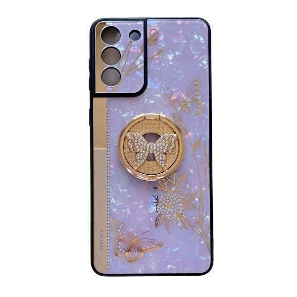 For Samsung Galaxy S23 FE/S23+/S23/S22+/S22/S21 Ultra/S21+/S21/A52 Phone Case Ladies Girl, Luxury Cute Sparkling Rhinestone Butterfly Flower Design With Ring Stand, Electroplated Glitter Girl Hard Case
